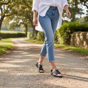Rockport Ladies Crisscross Strappy Flat Comfort‎ Sandals Leather Black SZ 8.5M